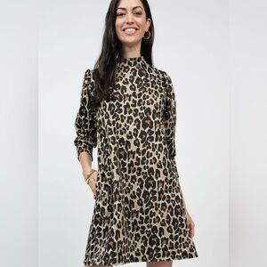 UNCLE FRANK METALLIC LEOPARD PRINT DRESS pockets black gold tan size SMALL